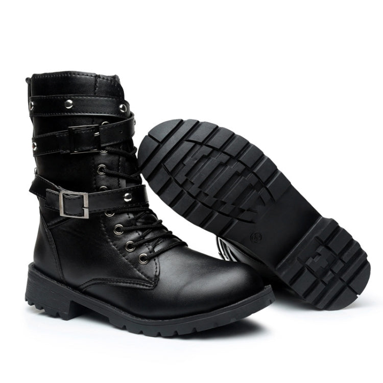 Female Martin Boots Riveted Belt Buckle Flat Bottom Boots