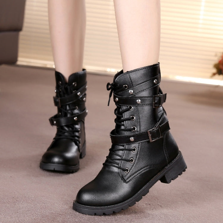 Female Martin Boots Riveted Belt Buckle Flat Bottom Boots