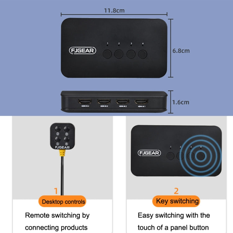 FJGEAR FJ-HK401 4 In 1 Out HDMI To KVM HD Video Switcher My Store