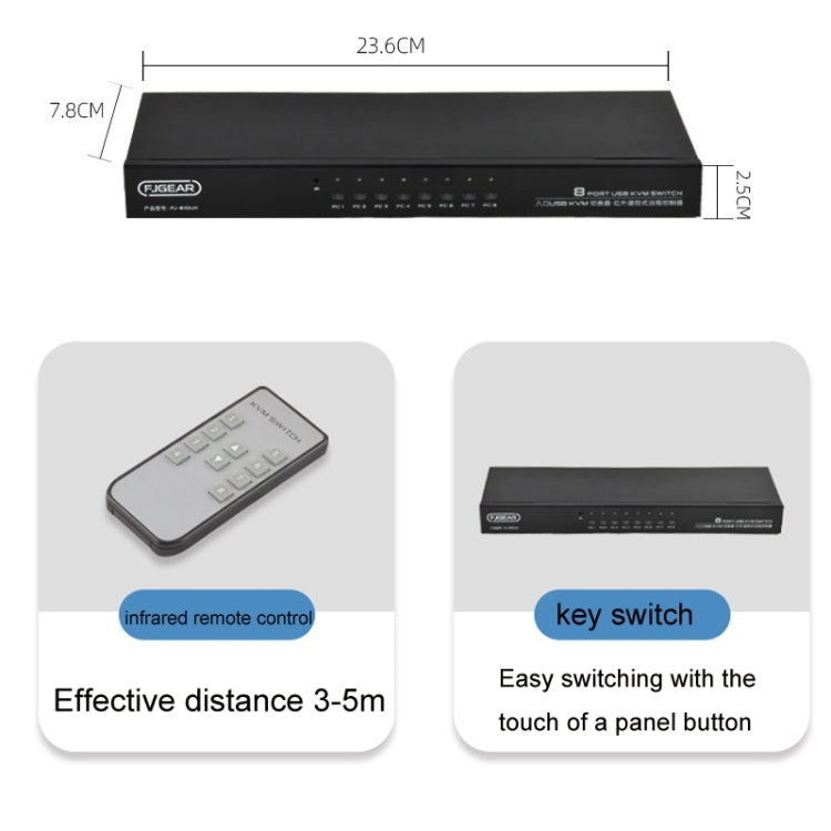 FJGEAR FJ-810UK 8 In 1 Out Computer Host VGA To KVM Switcher With Desktop Switch, EU Plug My Store