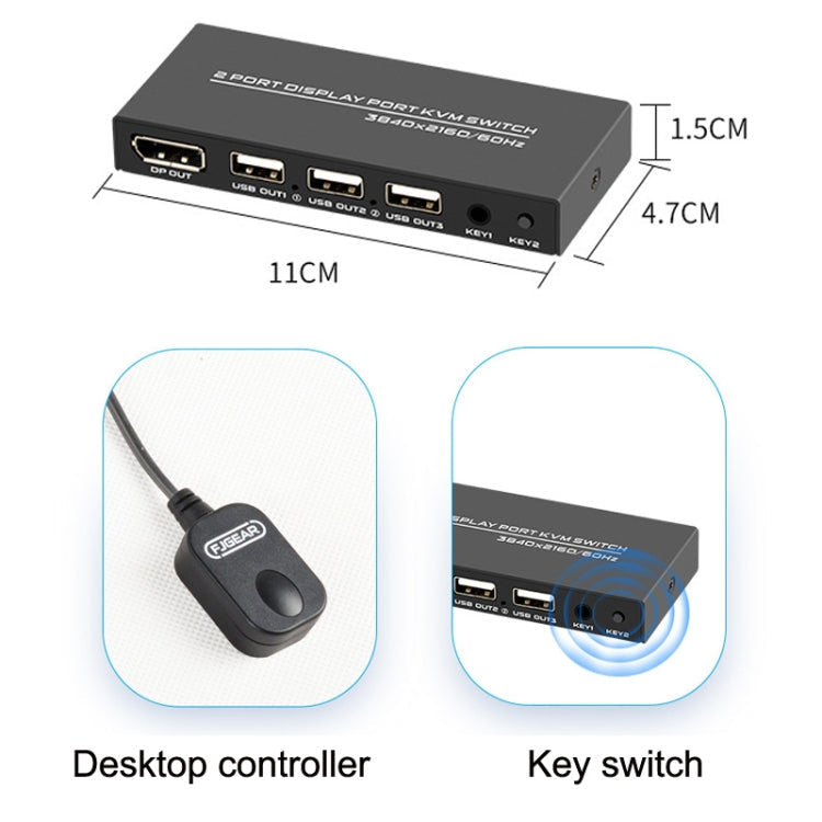 FJGEAR FJ-DK201 60HZ 2 Ports DP + USB To KVM Switcher With Desktop Controller My Store