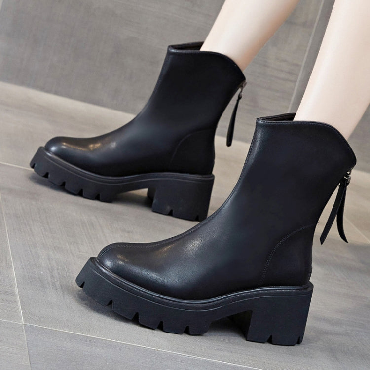 Women Short Boots Mid-calf Leather Thick Bottom Martin Boots