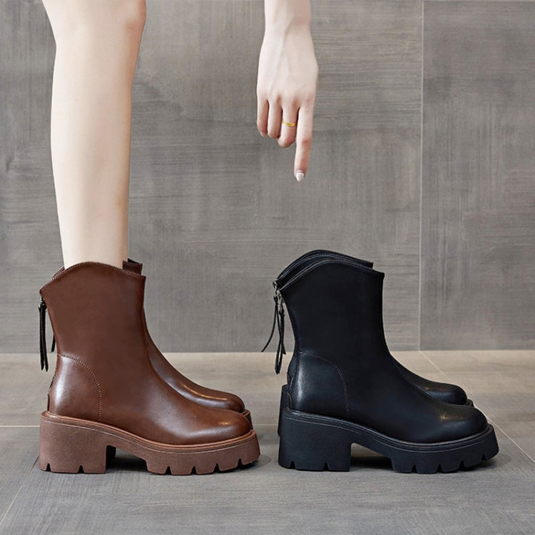 Women Short Boots Mid-calf Leather Thick Bottom Martin Boots