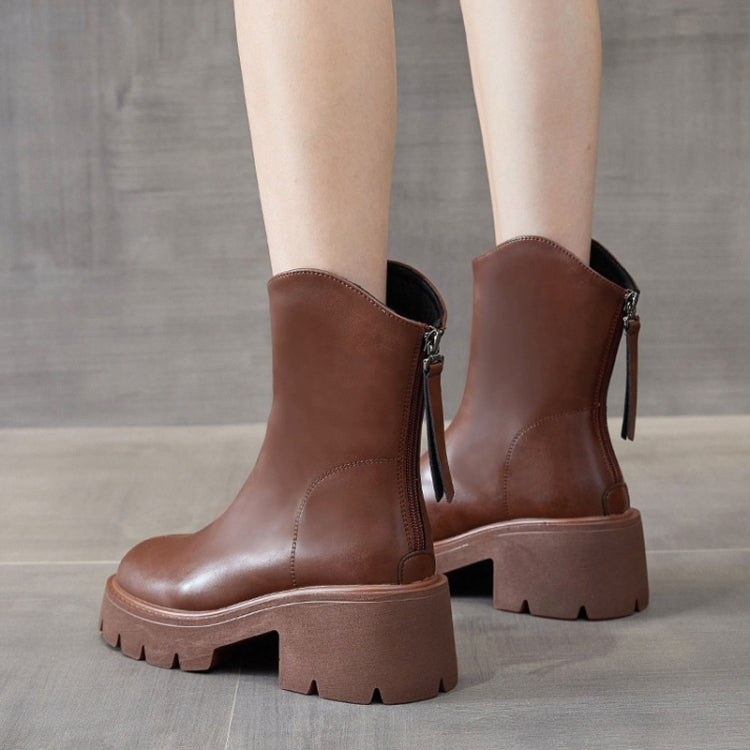 Women Short Boots Mid-calf Leather Thick Bottom Martin Boots