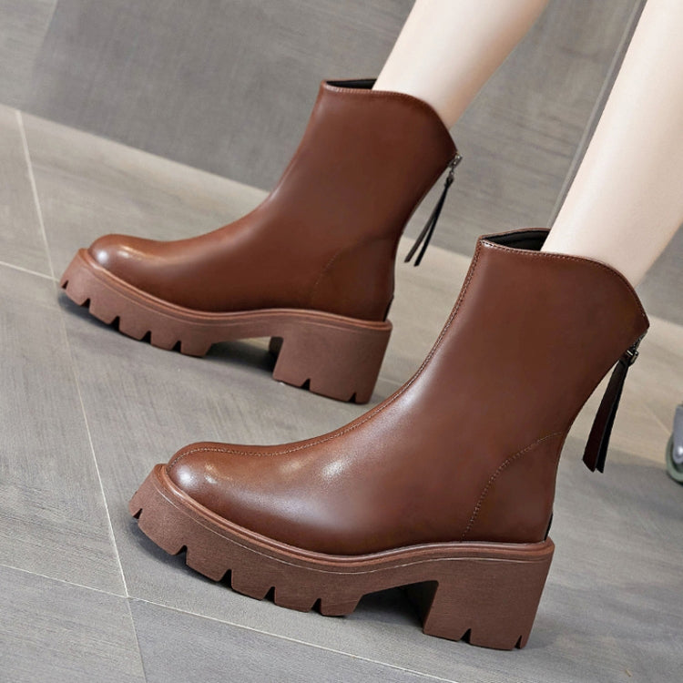 Women Short Boots Mid-calf Leather Thick Bottom Martin Boots