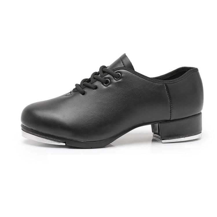 Beginners Straight Bottom Tap Shoes Black Imitation Leather Soft Bottom Shoes Reluova