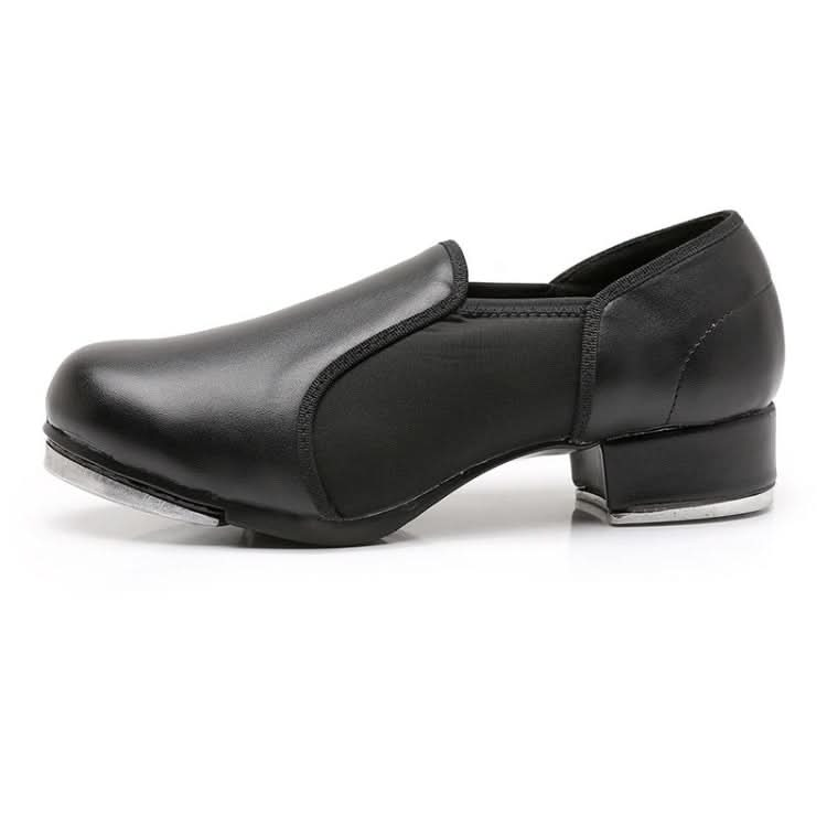 Beginners Straight Bottom Tap Shoes Black Imitation Leather Soft Bottom Shoes Reluova