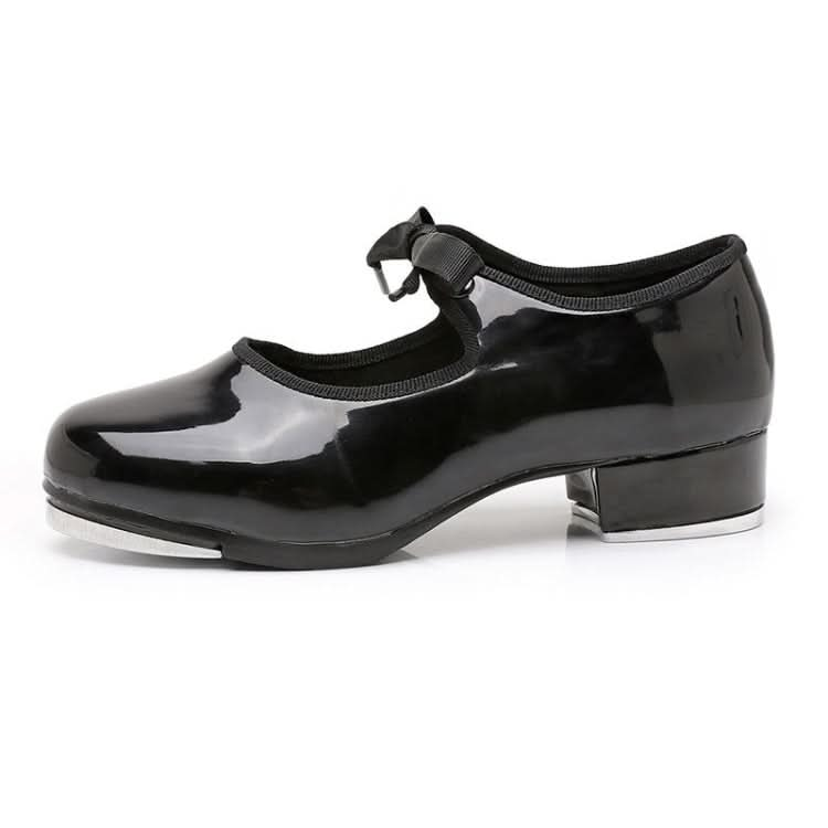 Beginners Straight Bottom Tap Shoes Black Imitation Leather Soft Bottom Shoes Reluova