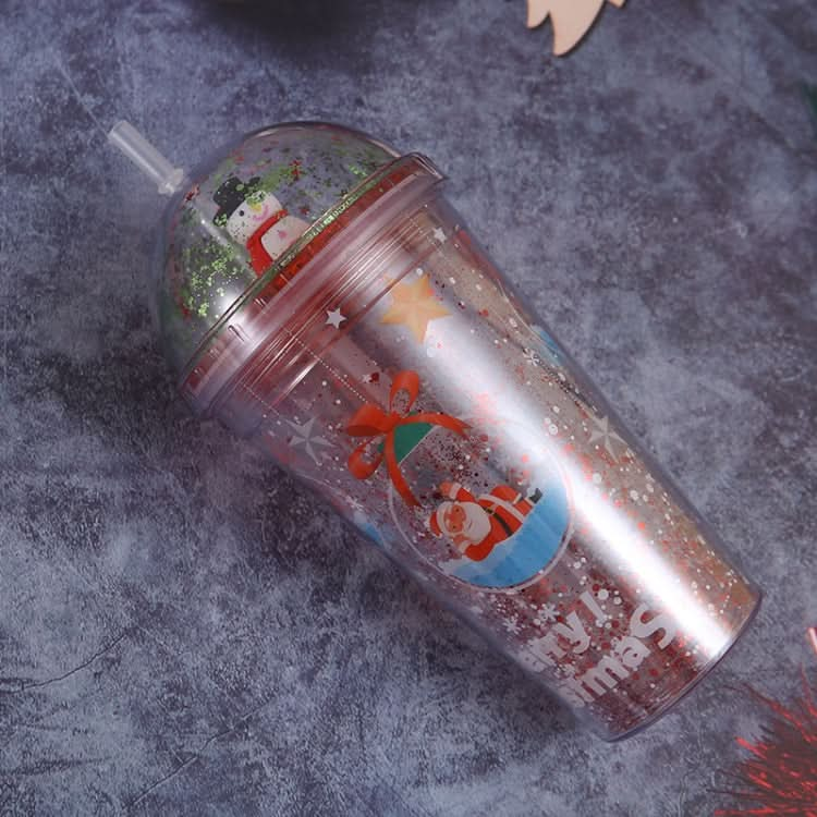 500ml Santa Claus Cartoon Portable Plastic Cup Double Micro Landscape Juice Cup-Reluova