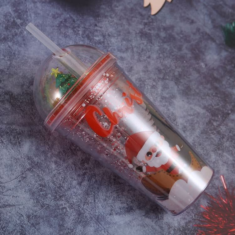 500ml Santa Claus Cartoon Portable Plastic Cup Double Micro Landscape Juice Cup-Reluova