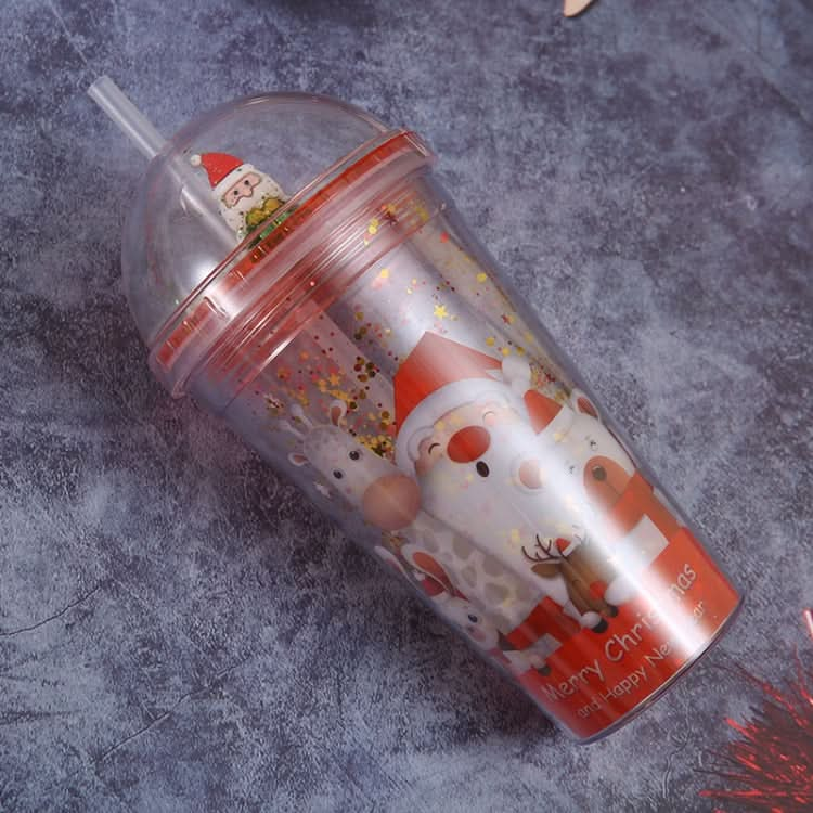 500ml Santa Claus Cartoon Portable Plastic Cup Double Micro Landscape Juice Cup-Reluova