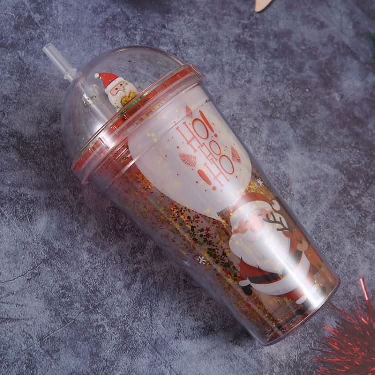 500ml Santa Claus Cartoon Portable Plastic Cup Double Micro Landscape Juice Cup-Reluova