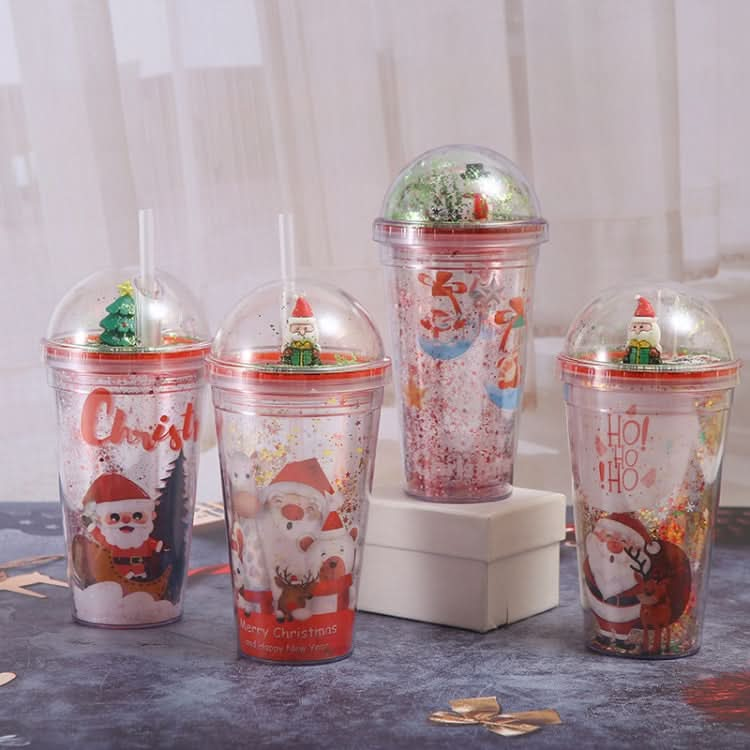 500ml Santa Claus Cartoon Portable Plastic Cup Double Micro Landscape Juice Cup-Reluova