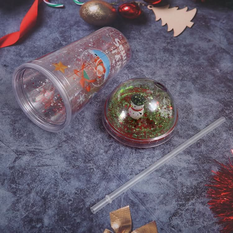 500ml Santa Claus Cartoon Portable Plastic Cup Double Micro Landscape Juice Cup-Reluova