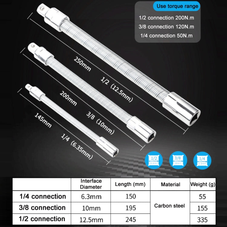 3 PCS/Set 1/4-3/8-1/2 Sleeve Extension Bendable Universal Joint Rod, Color: