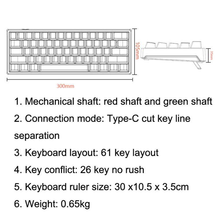 LEAVEN K620 61 Keys Hot Plug-in Glowing Game Wired Mechanical Keyboard, Cable Length: 1.8m My Store