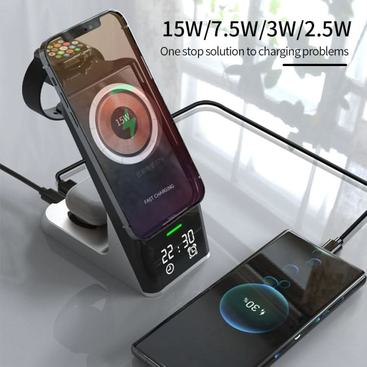 H27 15W  6 In 1 With Clock Function Magnetic Phone Wireless Charger For iWatch/AirPods