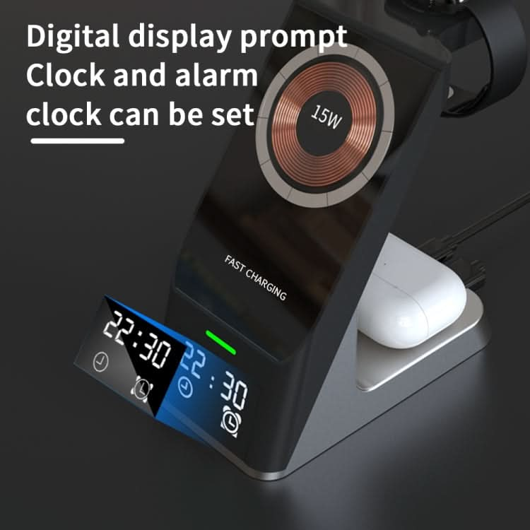 H27 15W  6 In 1 With Clock Function Magnetic Phone Wireless Charger For iWatch/AirPods