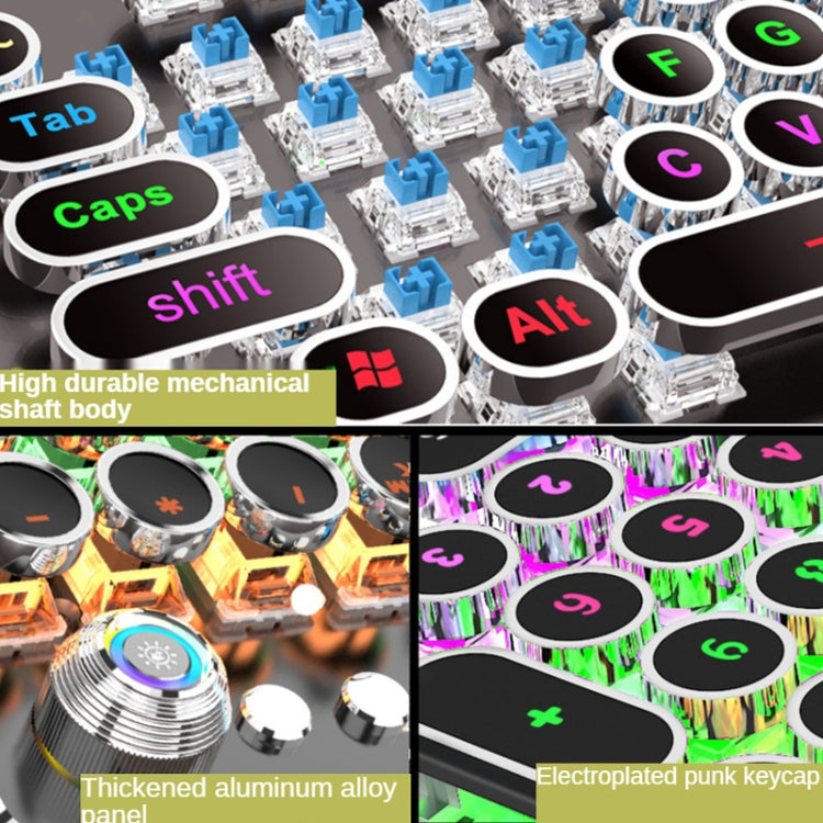 K820 104 Keys Retro Punk Plating Knob Glowing Wired Green Shaft Keyboard, Cable Length: 1.6m, Style: My Store