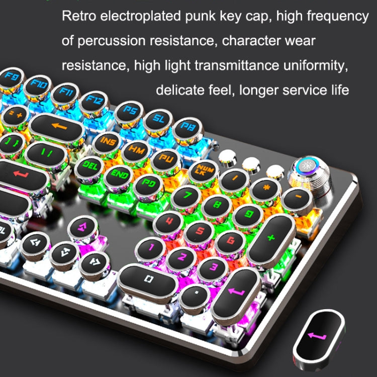 K820 104 Keys Retro Punk Plating Knob Glowing Wired Green Shaft Keyboard, Cable Length: 1.6m, Style: