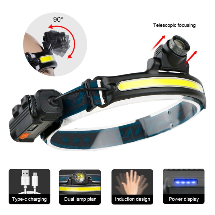 XPG + COB Sensor Headlight Flashlight 6 Lighting Modes Rechargeable Head Lamp