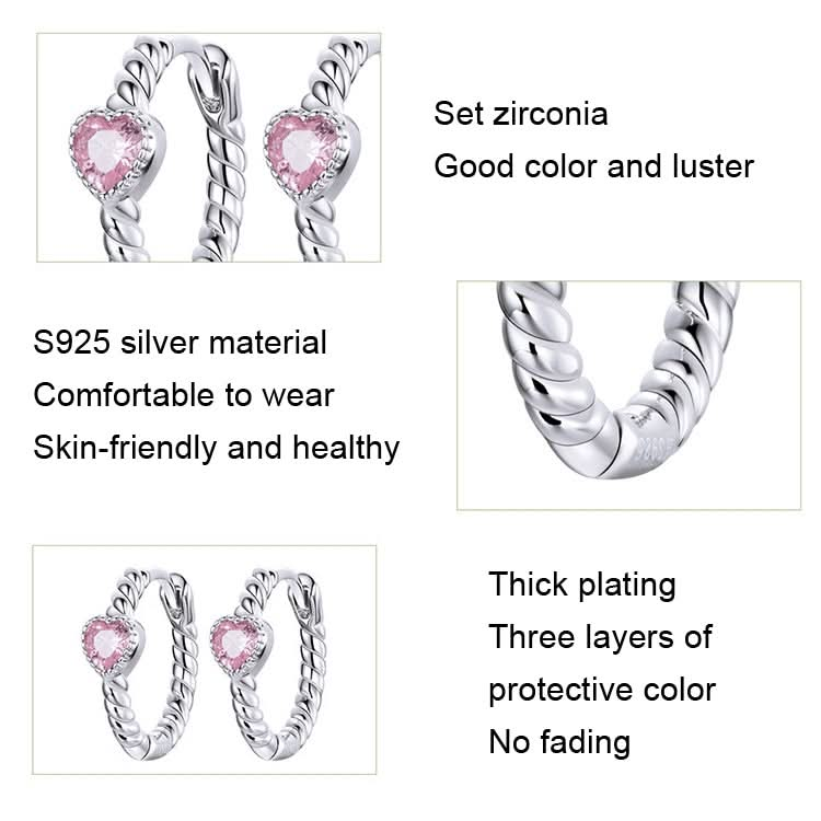 SCE1081 White Plated Pink Love Earrings Hemp Rope Texture S925 Rings Reluova