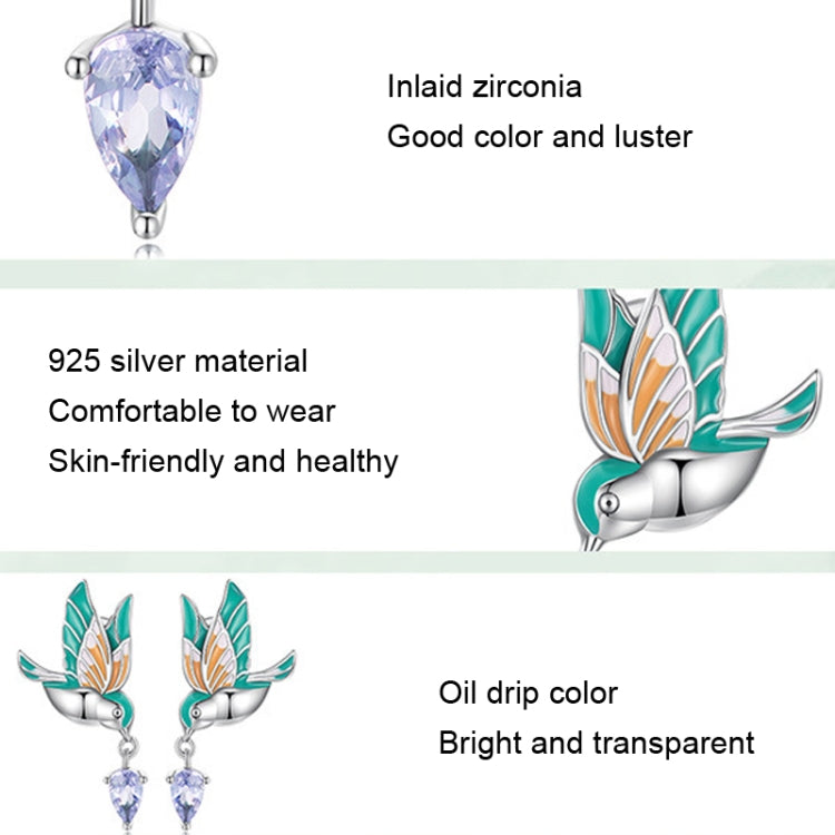 Drip Oil Craft Kingfisher Earrings Ring Set 925 Silver Jewelry, Style: