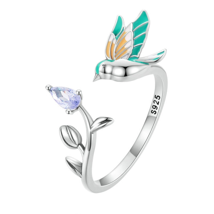 Drip Oil Craft Kingfisher Earrings Ring Set 925 Silver Jewelry, Style: