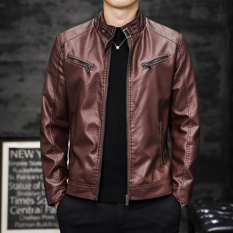 Men Washed PU Padded Slim-Fit Motorbike Leather Jacket Reluova