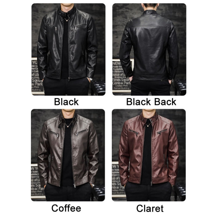 Men Washed PU Padded Slim-Fit Motorbike Leather Jacket Reluova