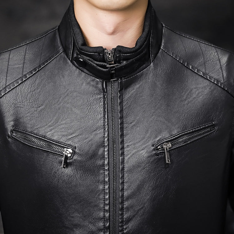 Men Washed PU Padded Slim-Fit Motorbike Leather Jacket Reluova