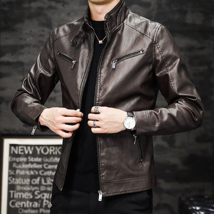 Men Washed PU Padded Slim-Fit Motorbike Leather Jacket Reluova