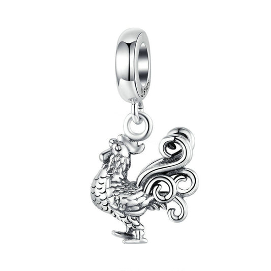 SCC1337 Rooster 925 Silver Pendant DIY Bead Bracelet Accessories