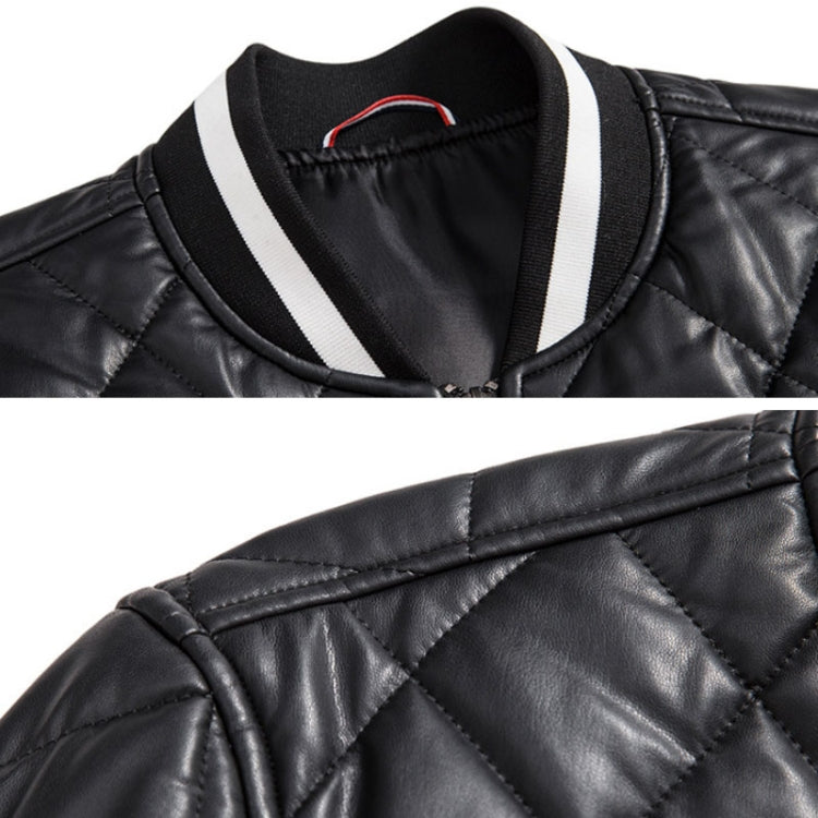 Slim V-Neck Pinch Cotton Baseball Jacket Warm PU Leather Jacket