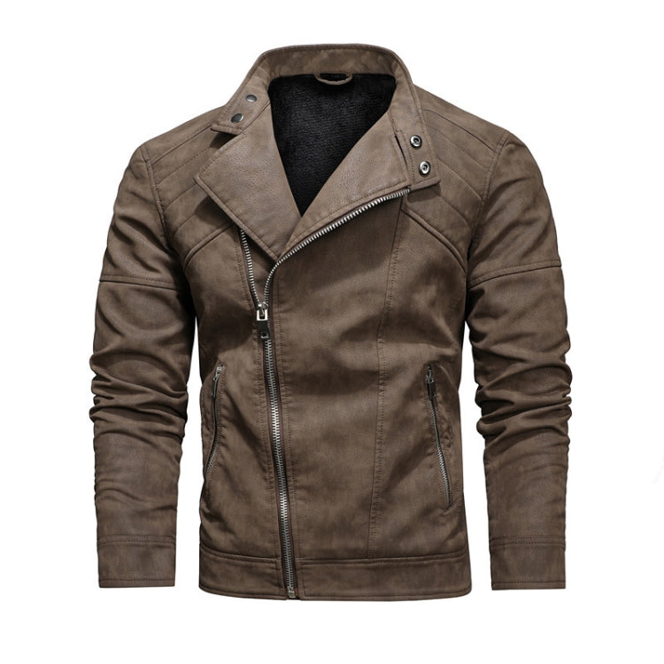 Mens Lapel Leather Motorcycle Jacket Reluova