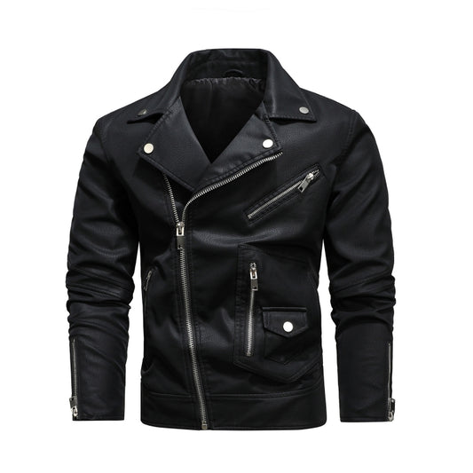 Men Fashion PU Lapel Leather Jacket Reluova