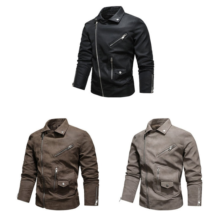 Men Fashion PU Lapel Leather Jacket Reluova