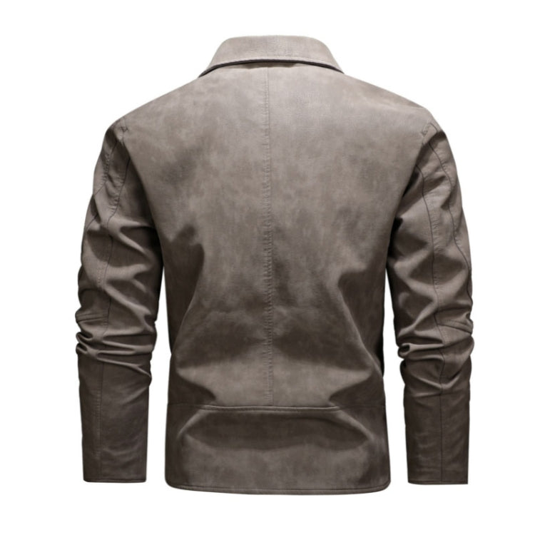 Men Fashion PU Lapel Leather Jacket Reluova