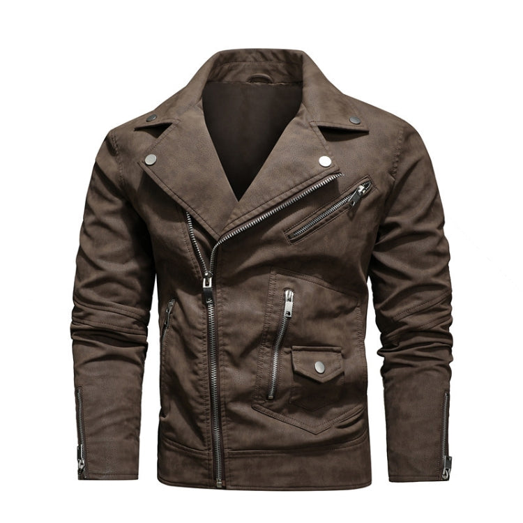 Men Fashion PU Lapel Leather Jacket Reluova