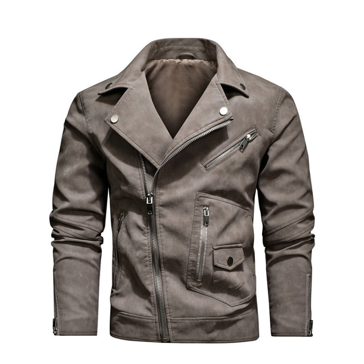 Men Fashion PU Lapel Leather Jacket Reluova