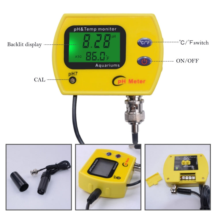 PH Tester Durable Acid Meter Swimming Pool Temperature Monitor With Backlight, Plug Type: Reluova