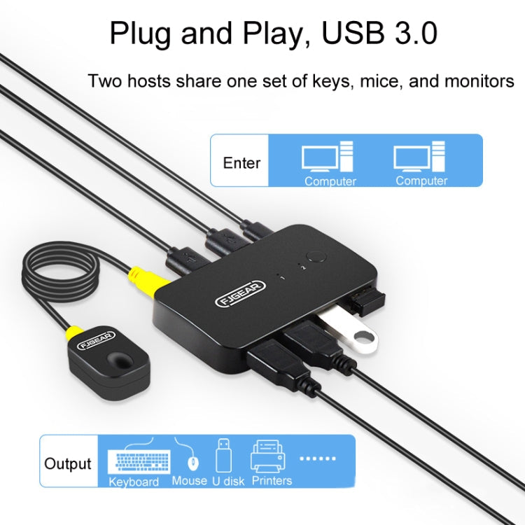 FJGEAR2 FJ-U302 3 In 2 Out USB Shared Shared Switch Expander With Desktop Controller Cable My Store