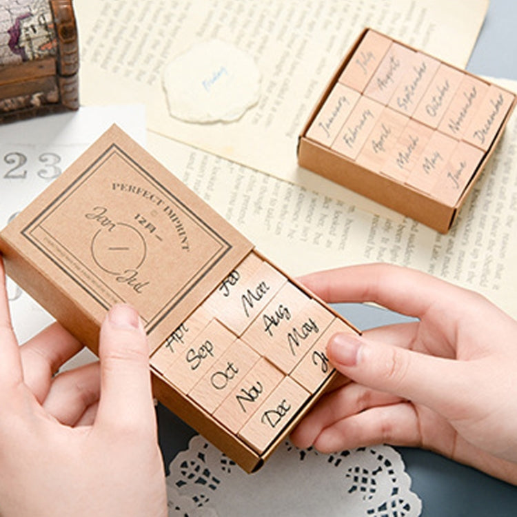 Week Month Wood Stamps Set  Word Log Rubber Handbook DIY Material My Store