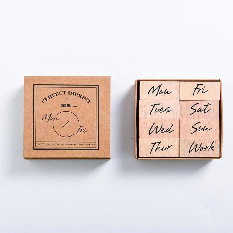 Week Month Wood Stamps Set  Word Log Rubber Handbook DIY Material