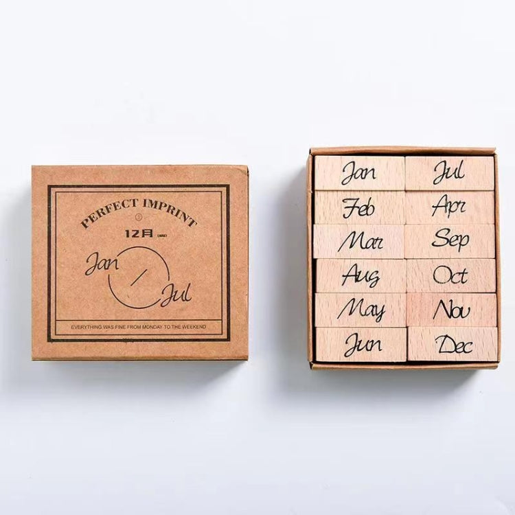 Week Month Wood Stamps Set  Word Log Rubber Handbook DIY Material