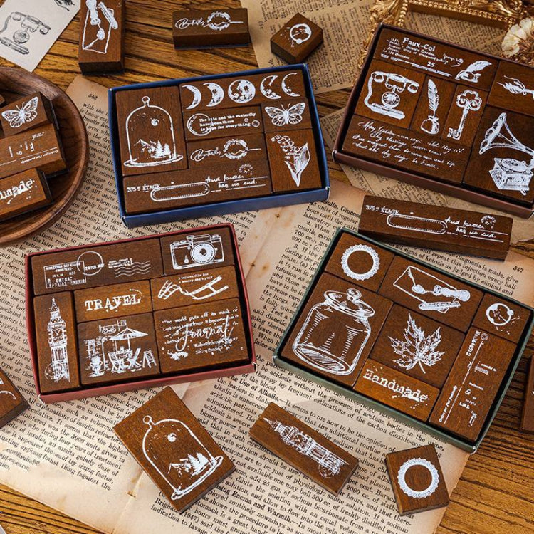 MOCARD 7 In 1 Wooden Stamp Set Handbook DIY Material