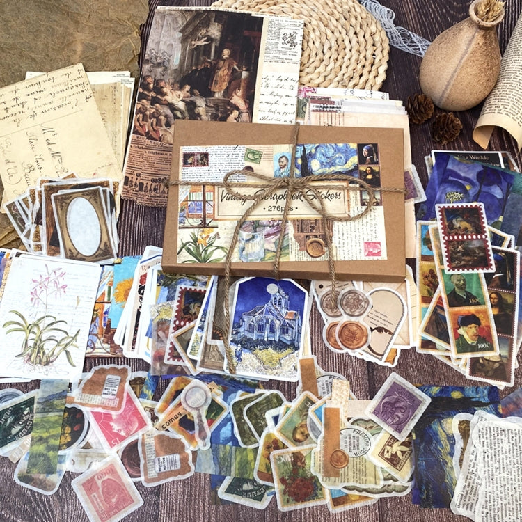 276 In 1  Vintage Oil Painting Handbook Material  Kit Sticker Collage Set-Reluova