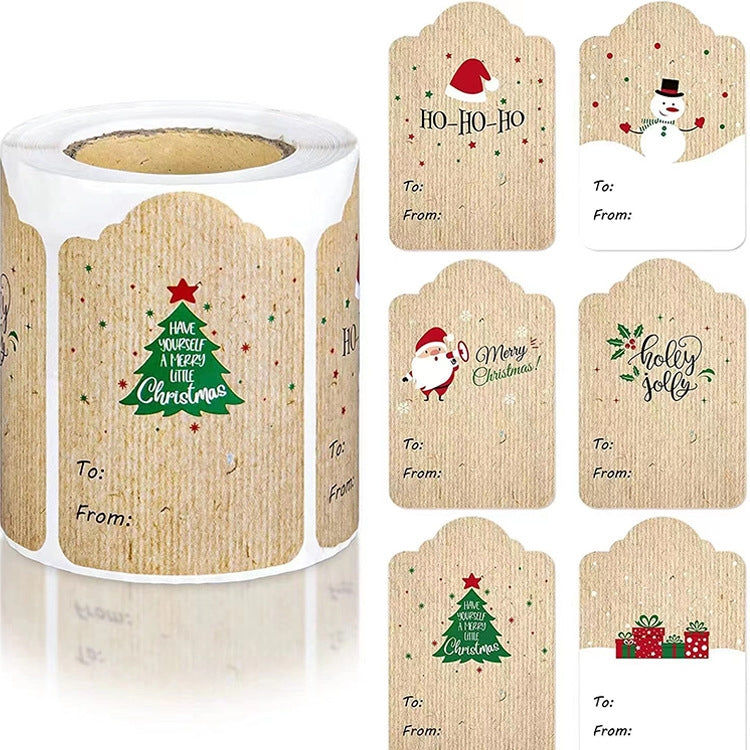 300PCS/Roll Rectangular Shaped Christmas Decoration Stickers Holiday Gift Tag Tape My Store