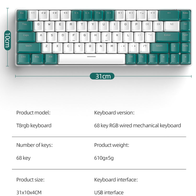 ZIYOU LANG T8 68 Keys RGB Gaming Mechanical Keyboard, Cable Length: 1.5m, Style: