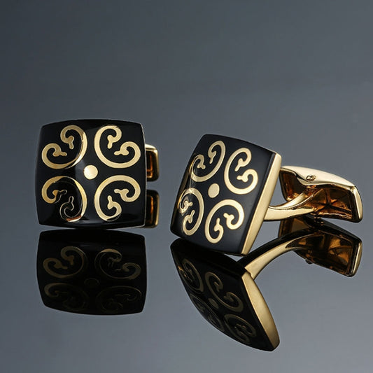 Shirt Vintage Floral Plated Brass Cufflinks, Color: Black Mahogany